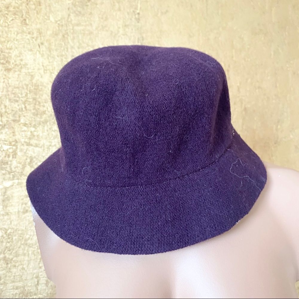 Purple  beaded embroidered wool poly bucket hat - Picture 2 of 3
